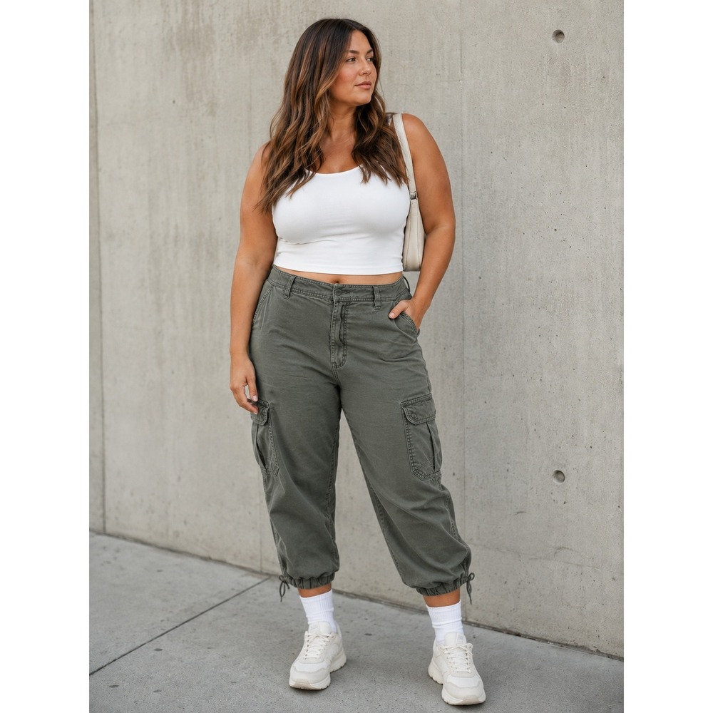 Tommy Hilfiger Cargo Capris Size 16 Utility Drawstring Hem Pants *Flaw #1493